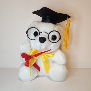 Like New 6” White Bear Graduation Celebratory Plush stuffed animal